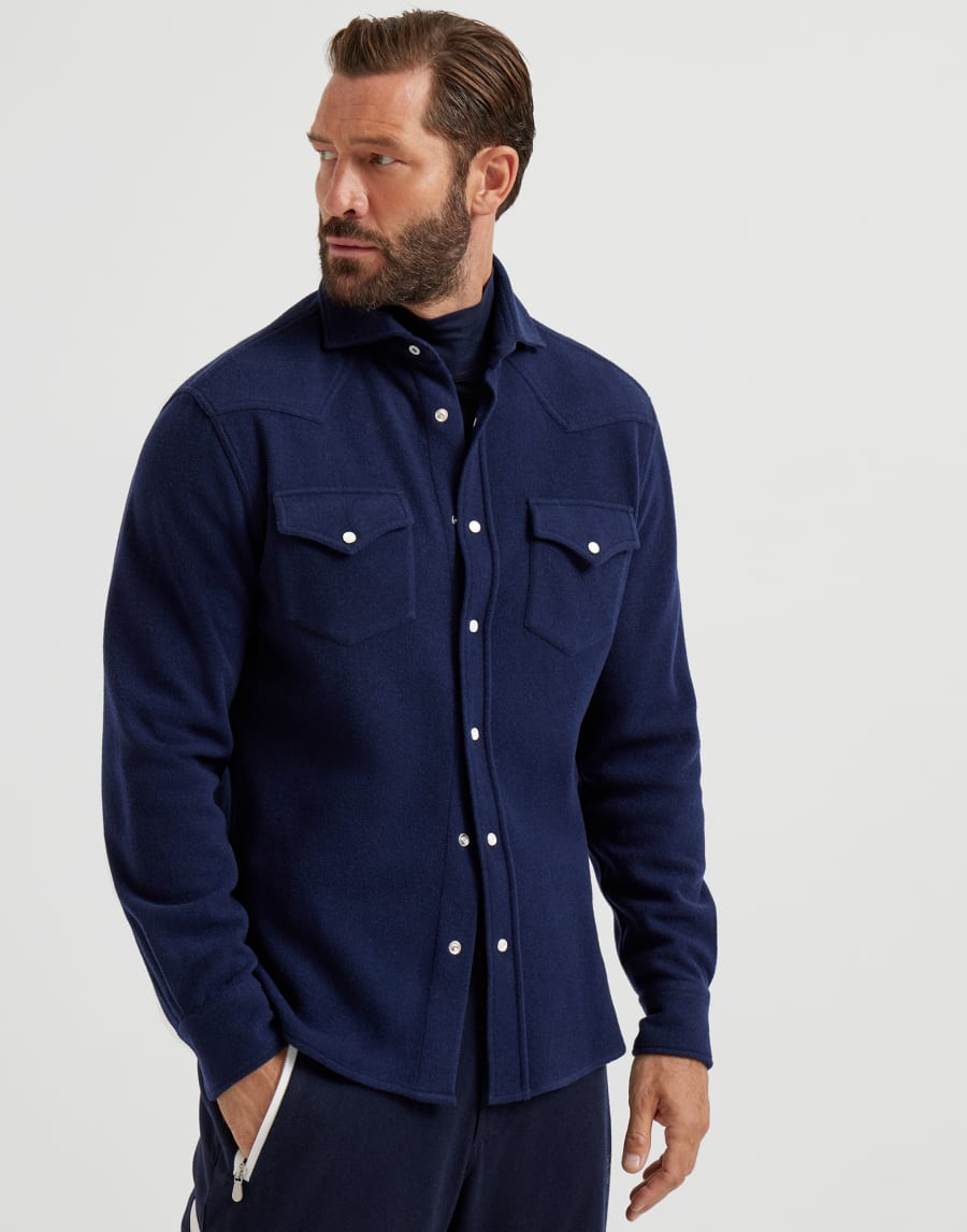 Shirt with snaps Navy Blue Man - Brunello Cucinelli