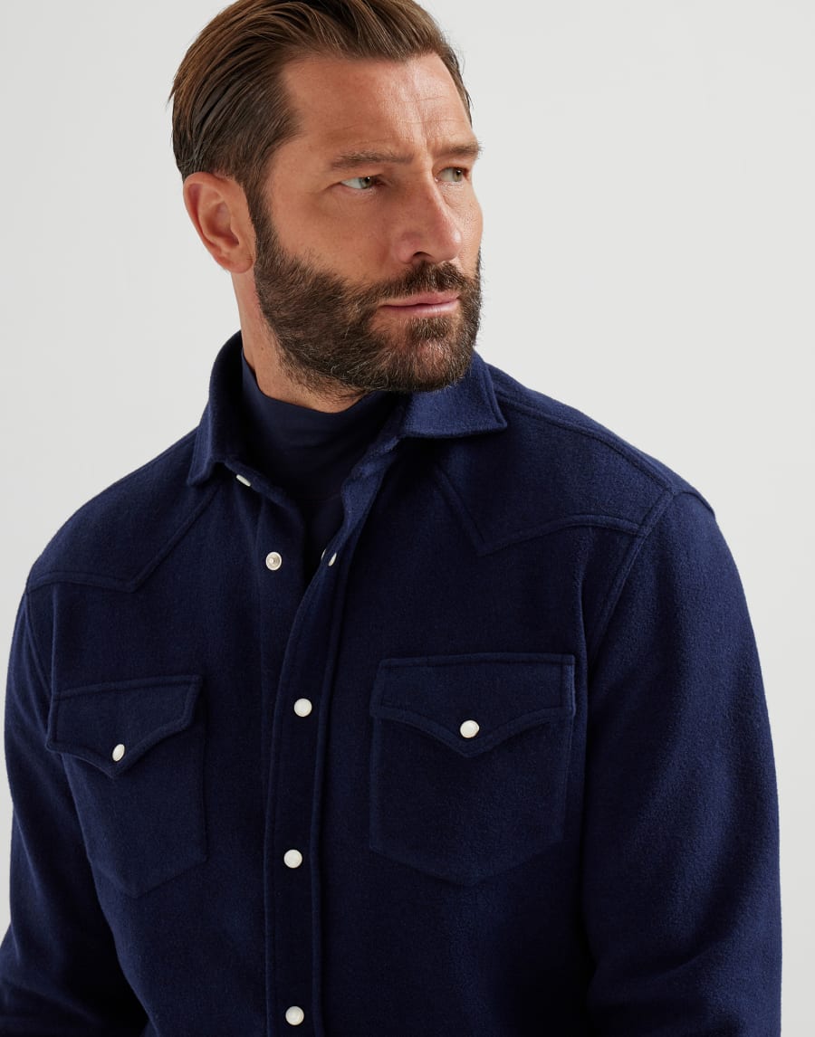 Hemd mit Druckknöpfen Navy-Blau Herren - Brunello Cucinelli