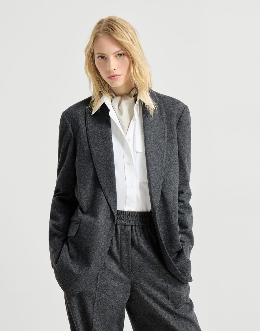 Cashmere jersey blazer with monili Anthracite Woman - Brunello Cucinelli