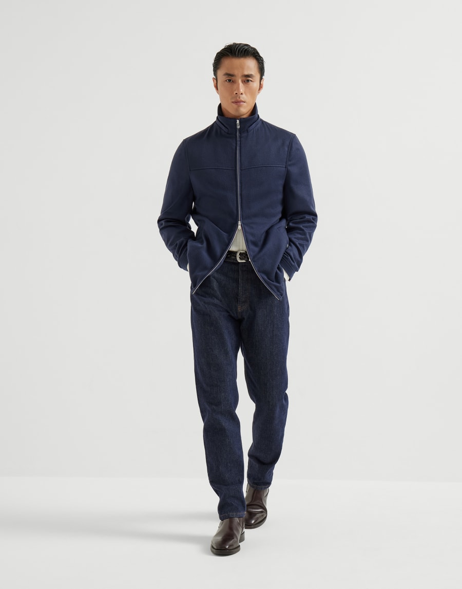 羊绒机车夹克 蓝色 男款 - Brunello Cucinelli