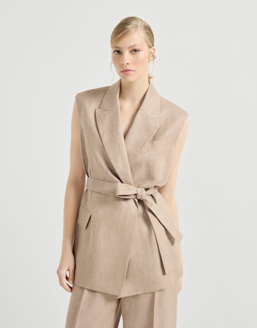 Twill vest with monili Antique Pink Woman - Brunello Cucinelli