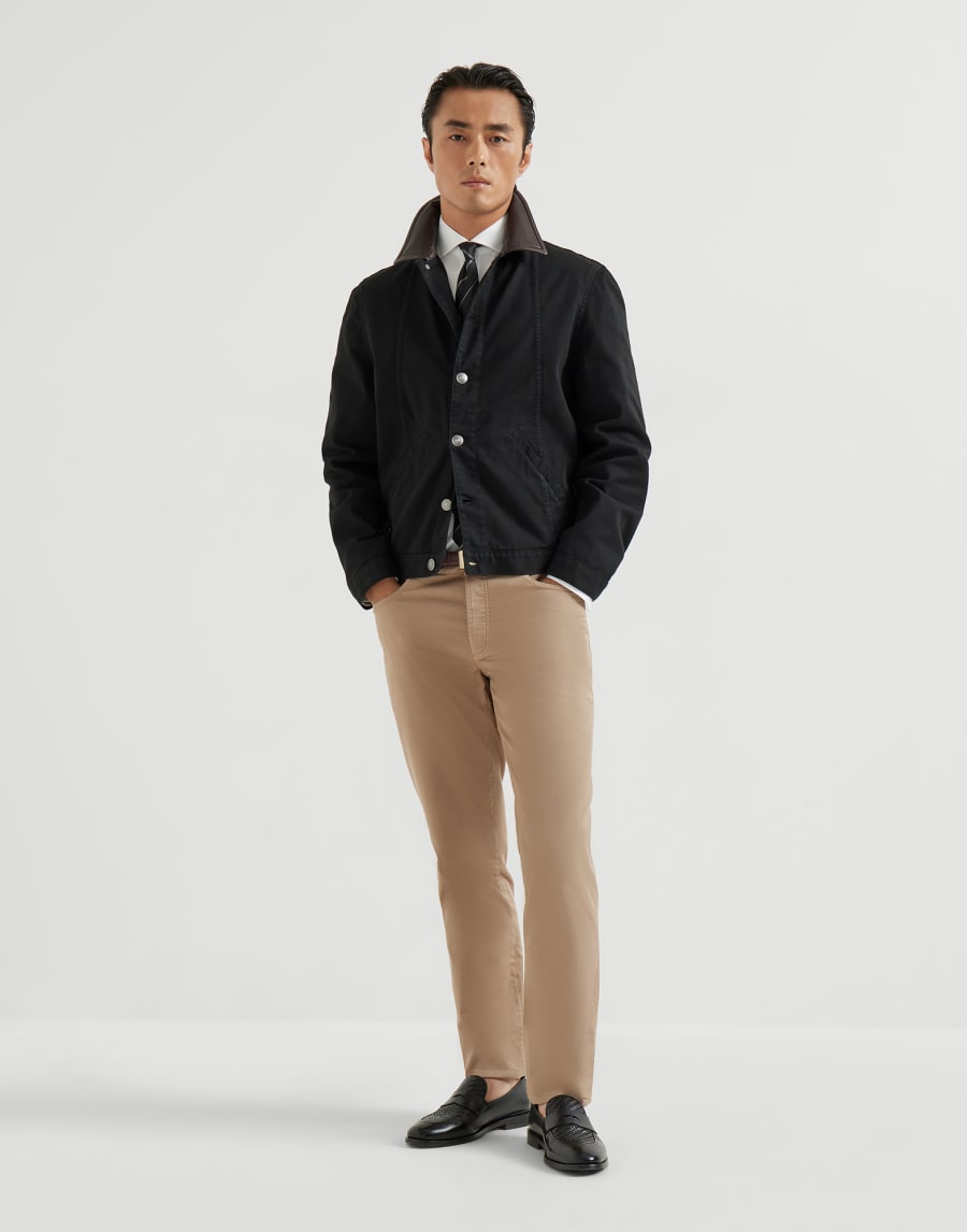 Giubbino in denim tinto capo Nero Uomo - Brunello Cucinelli