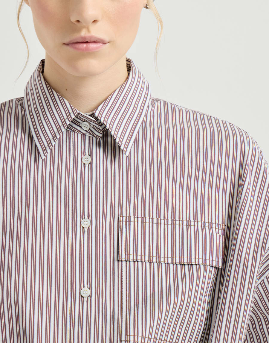 Striped poplin shirt Bordeaux Woman - Brunello Cucinelli