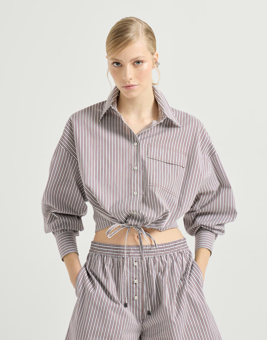 ポプリン ストライプ シャツ ボルドー レディース - Brunello Cucinelli