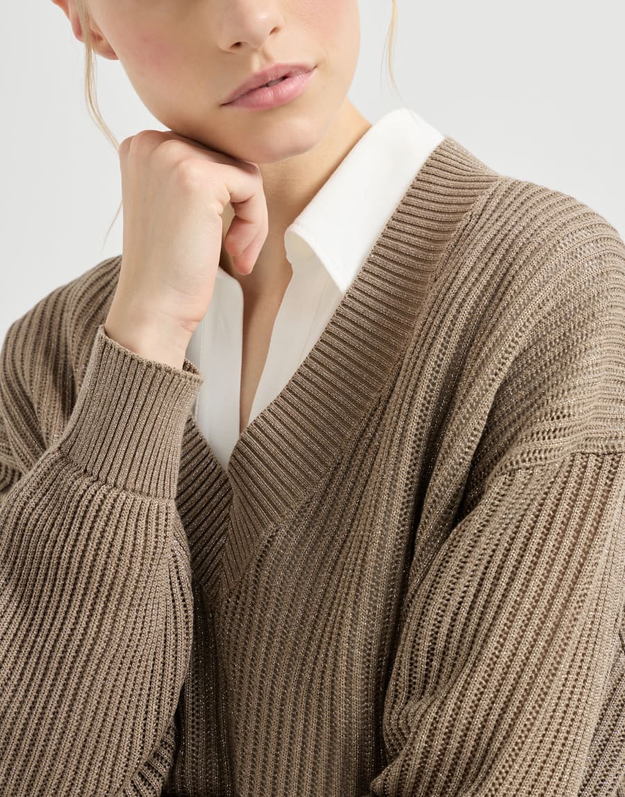Ribbed net sweater Walnut Woman - Brunello Cucinelli