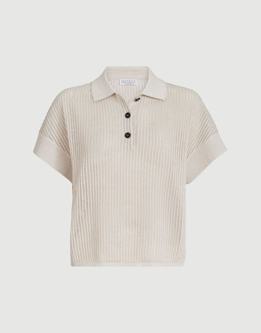 Ribbed net polo shirt Oat Woman - Brunello Cucinelli