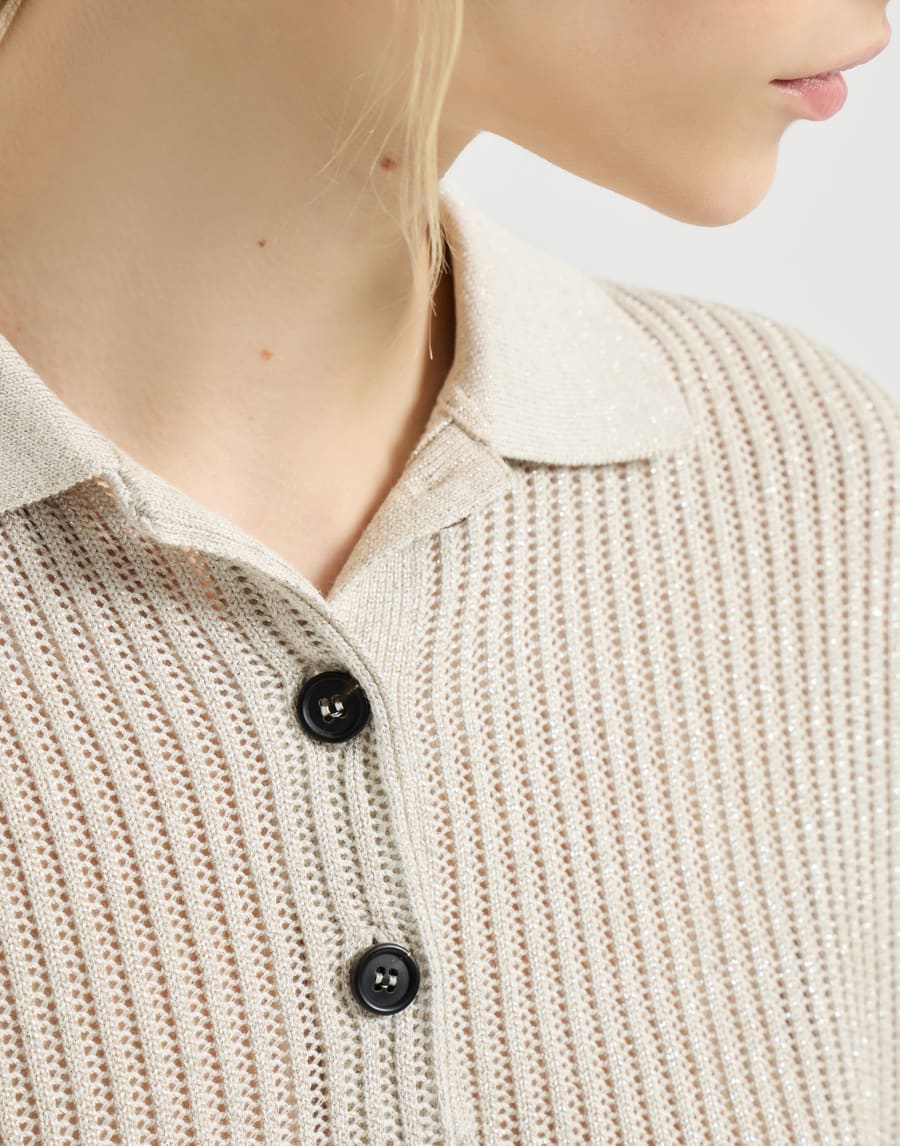 Ribbed net polo shirt Oat Woman - Brunello Cucinelli
