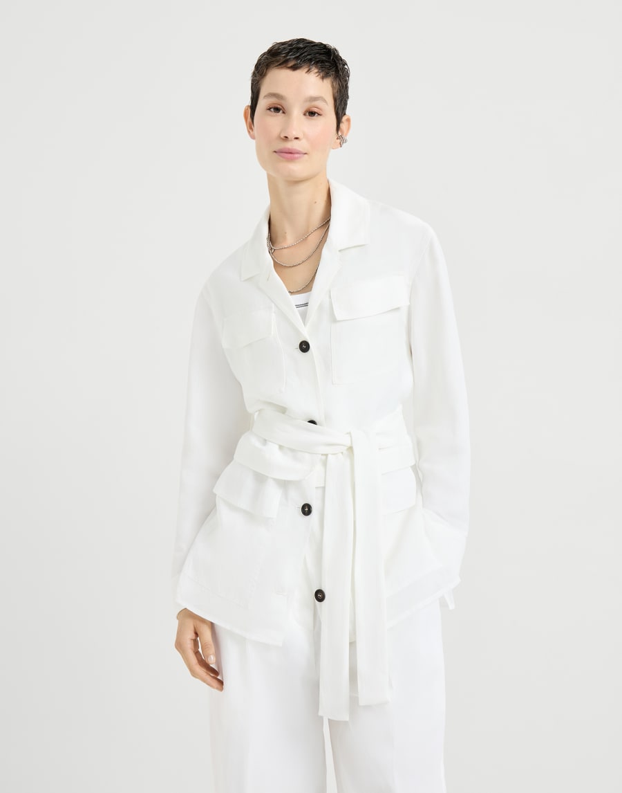 Twill safari jacket with monili White Woman - Brunello Cucinelli