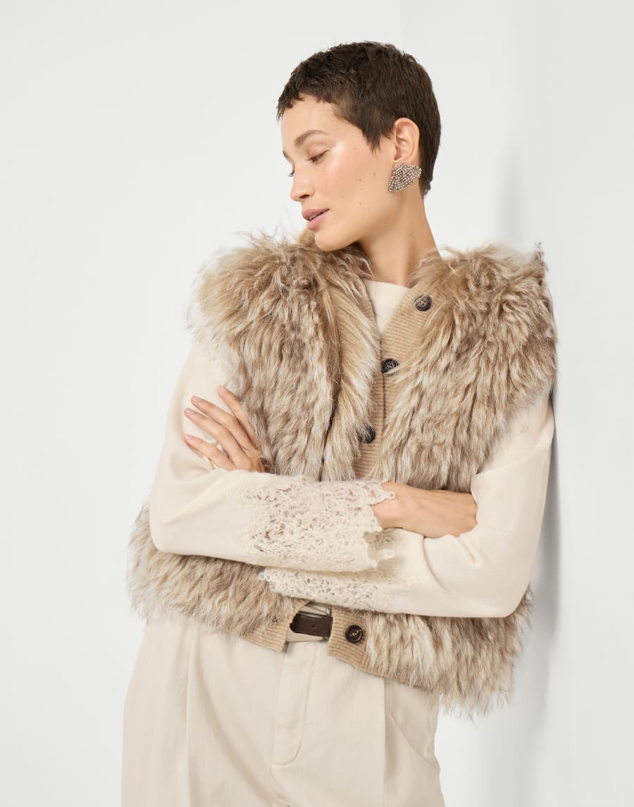 Gilet Cozy Shearling Marrone Chiaro Donna - Brunello Cucinelli