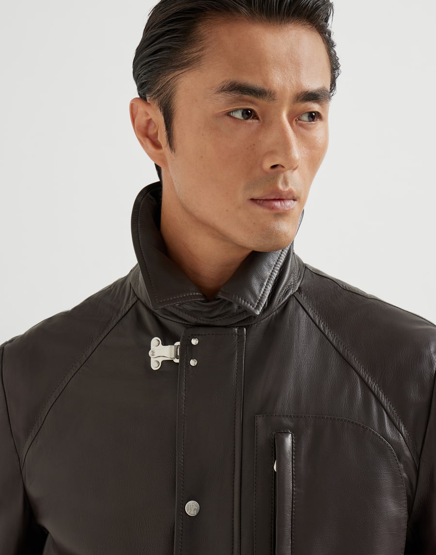 Calfskin field jacket Chocolate Man - Brunello Cucinelli