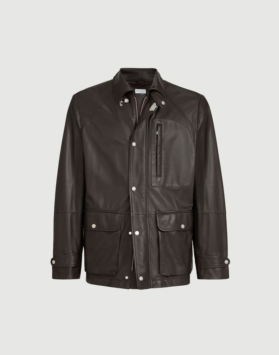 Calfskin field jacket Chocolate Man - Brunello Cucinelli