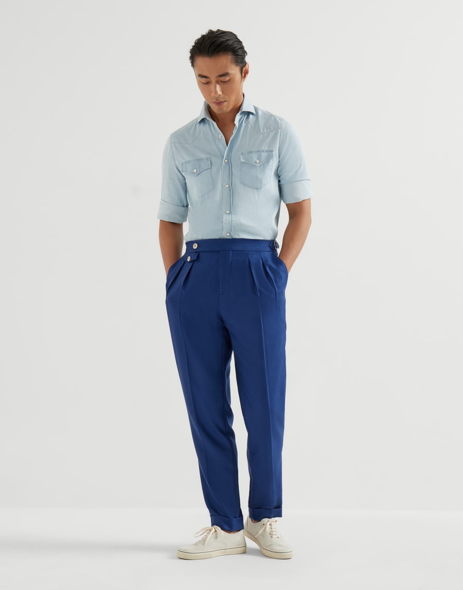 Cashmere and silk trousers Avio Blue Man - Brunello Cucinelli