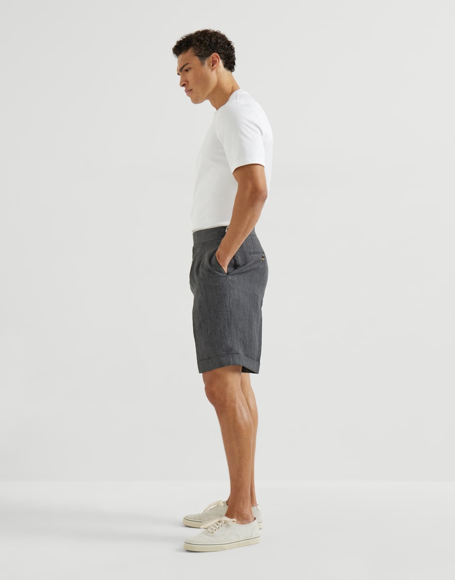 Délavé linen Bermuda shorts Anthracite Man - Brunello Cucinelli