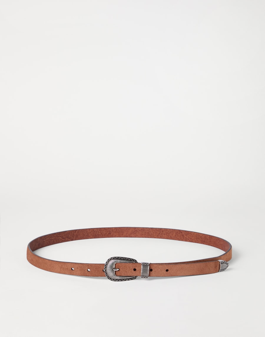 Reversed leather belt with tip Rust Brown Man - Brunello Cucinelli