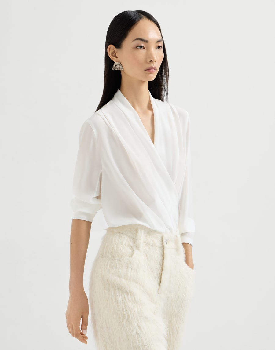 Crêpe de Chine bodysuit Ivory Woman - Brunello Cucinelli