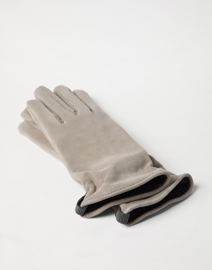 Suede gloves with monili Beige Woman - Brunello Cucinelli