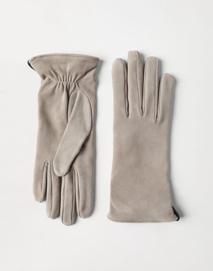 Suede gloves with monili Beige Woman - Brunello Cucinelli