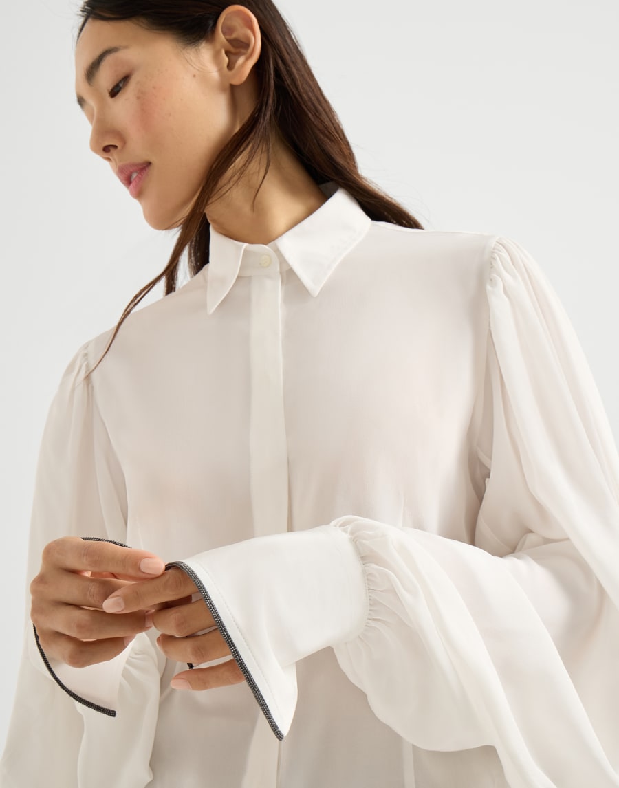 Bluse aus Crêpe de Chine Elfenbein Damen - Brunello Cucinelli