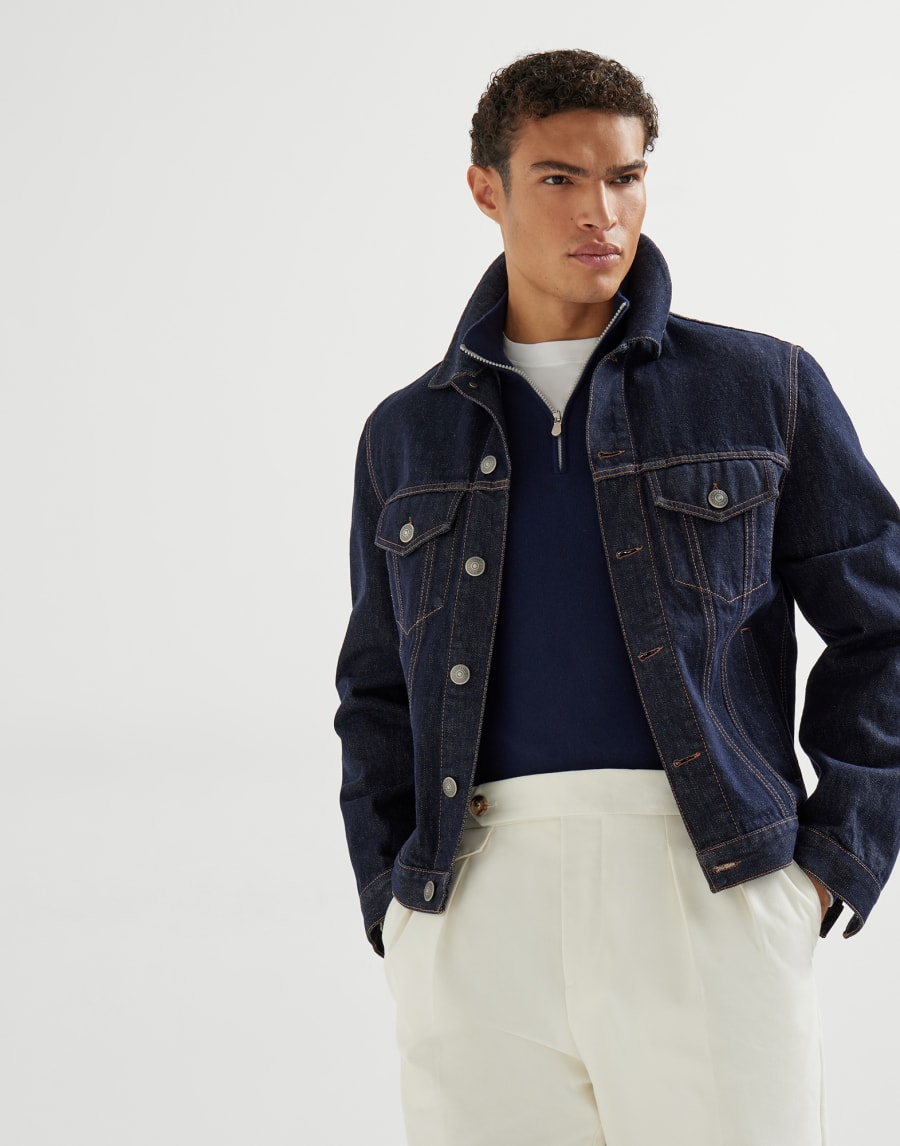 Vicuña sweater with half-zip Blue Man - Brunello Cucinelli