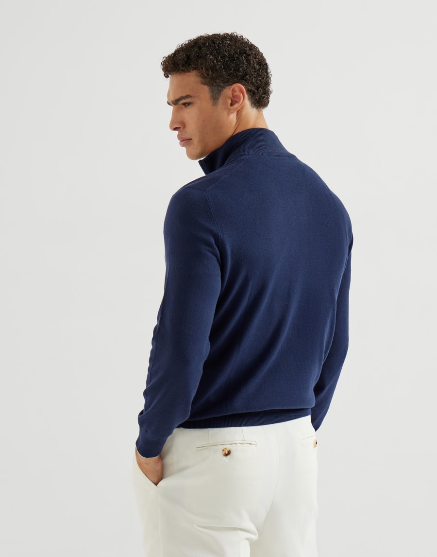 Vicuña sweater with half-zip Blue Man - Brunello Cucinelli