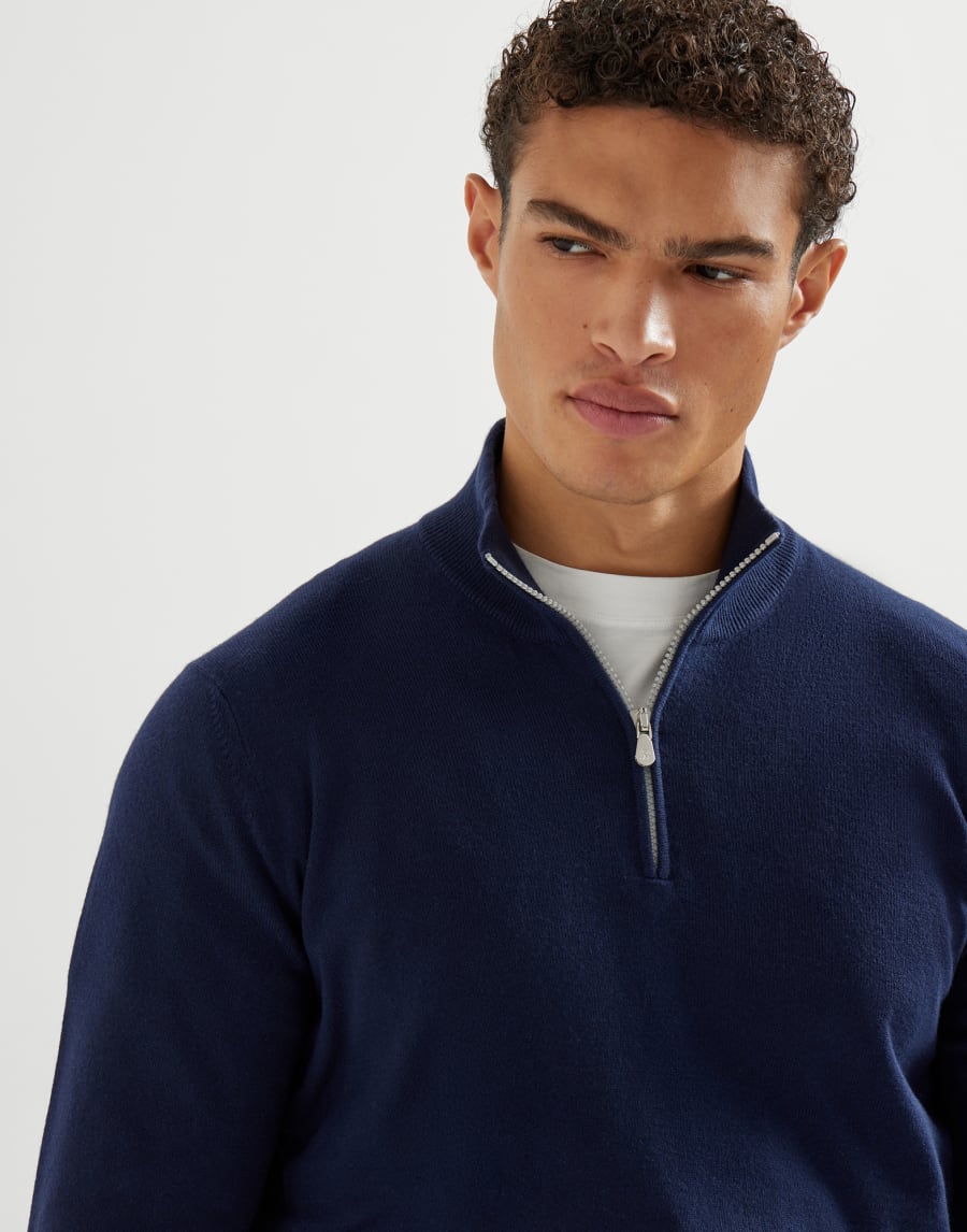 Vicuña sweater with half-zip Blue Man - Brunello Cucinelli