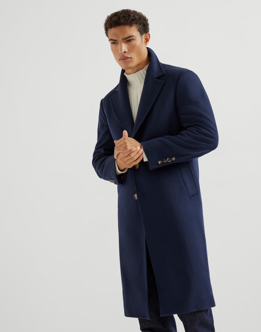 Cashmere and vicuña beaver cloth coat Navy Blue Man - Brunello Cucinelli