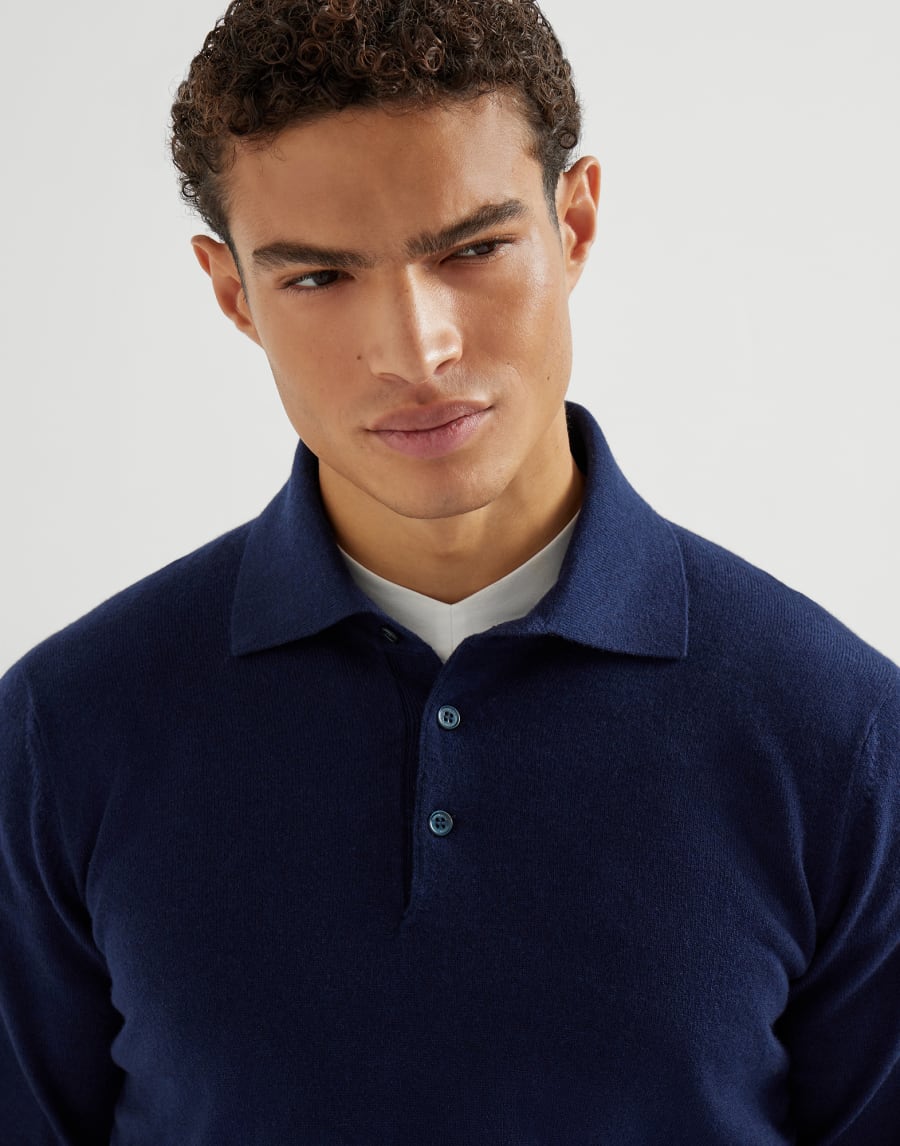 Cashmere and vicuña knit polo shirt Blue Man - Brunello Cucinelli