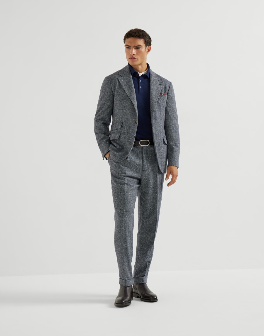 Cashmere and vicuña knit polo shirt Blue Man - Brunello Cucinelli