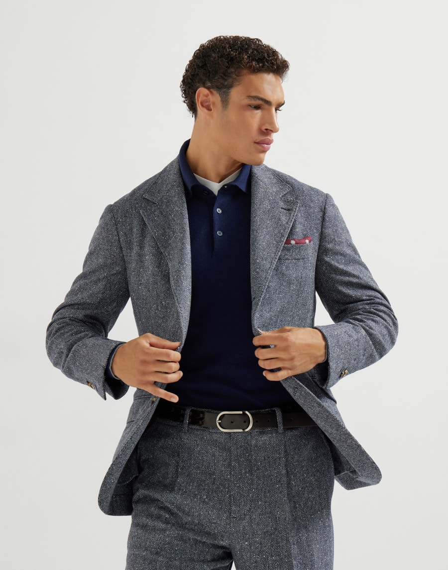 Cashmere and vicuña knit polo shirt Blue Man - Brunello Cucinelli