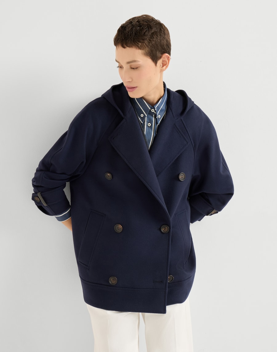 Cashmere and vicuña caban jacket Navy Blue Woman - Brunello Cucinelli
