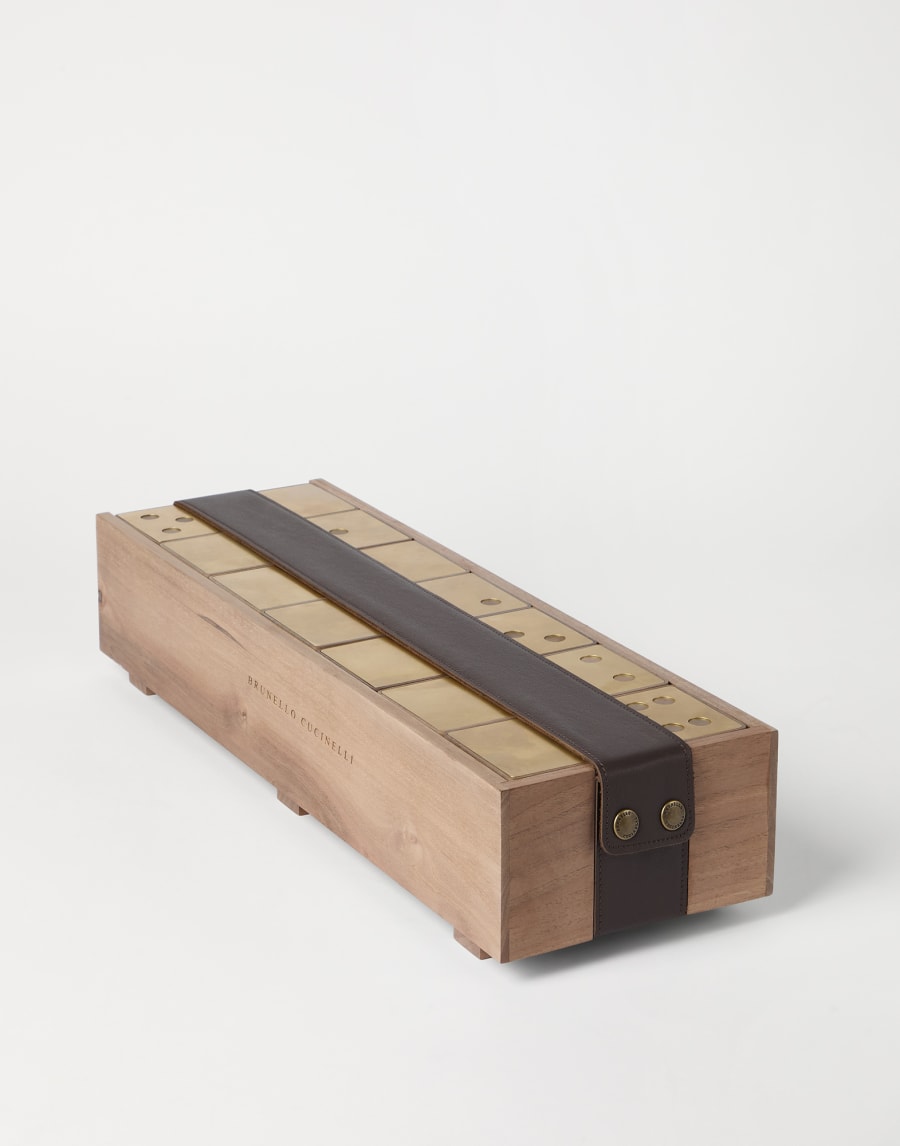 Walnut wood and brass dominoes set Beige Lifestyle - Brunello Cucinelli