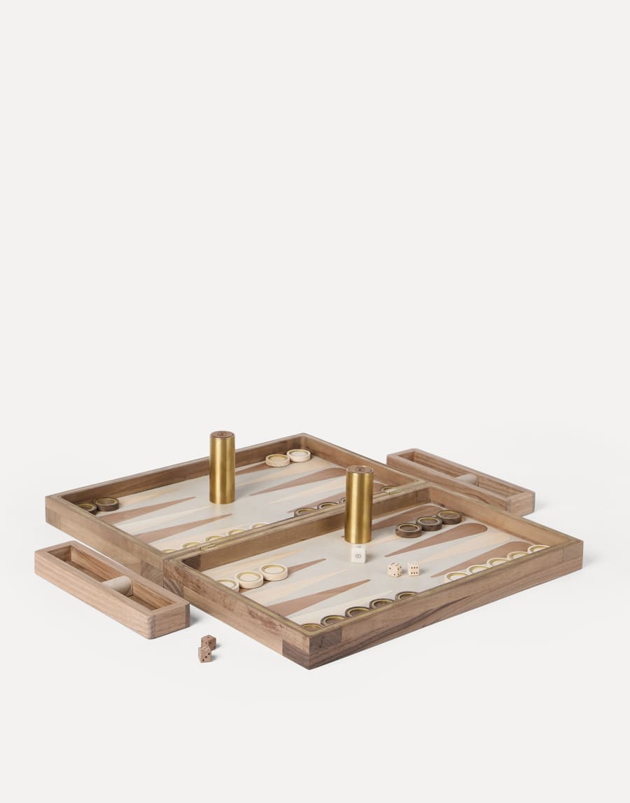 Walnut wood, Krion® and brass backgammon set Beige Lifestyle - Brunello Cucinelli