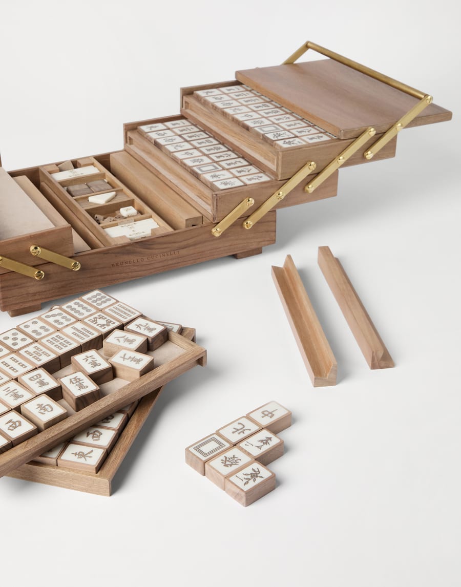 Walnut wood, Krion® and brass Mahjong set Beige Lifestyle - Brunello Cucinelli
