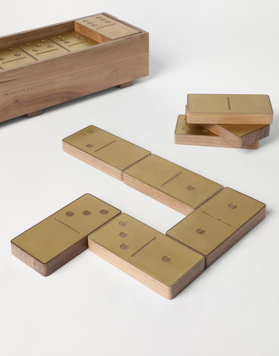 Walnut wood and brass dominoes set Beige Lifestyle - Brunello Cucinelli