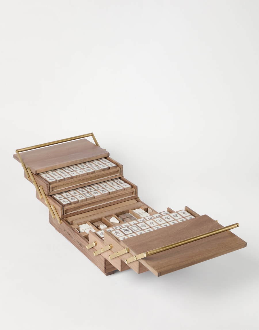 Walnut wood, Krion® and brass Mahjong set Beige Lifestyle - Brunello Cucinelli