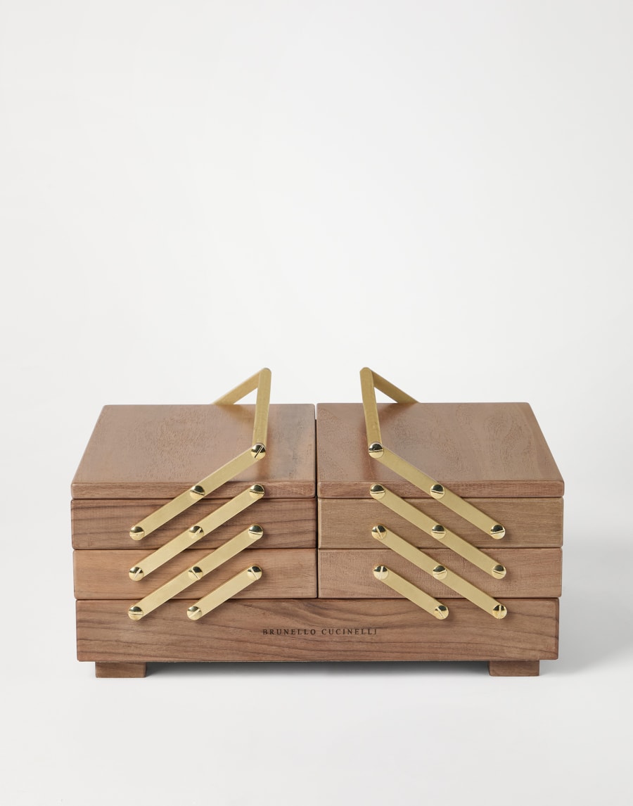 Walnut wood, Krion® and brass Mahjong set Beige Lifestyle - Brunello Cucinelli