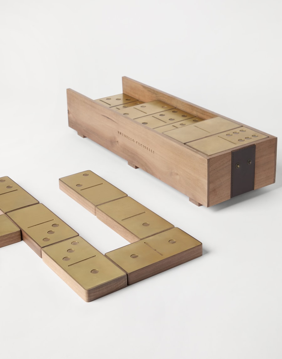 Walnut wood and brass dominoes set Beige Lifestyle - Brunello Cucinelli