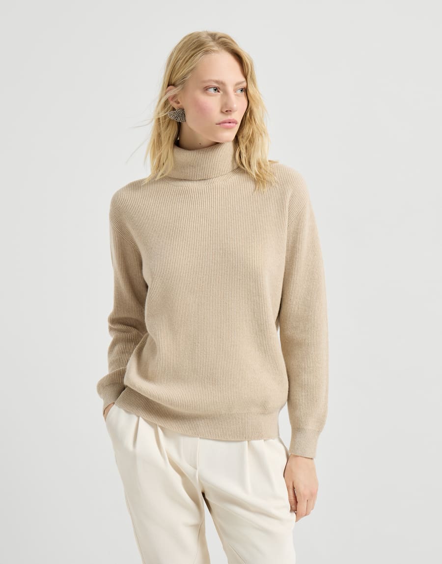 Cashmere and vicuña turtleneck sweater Beige Woman - Brunello Cucinelli