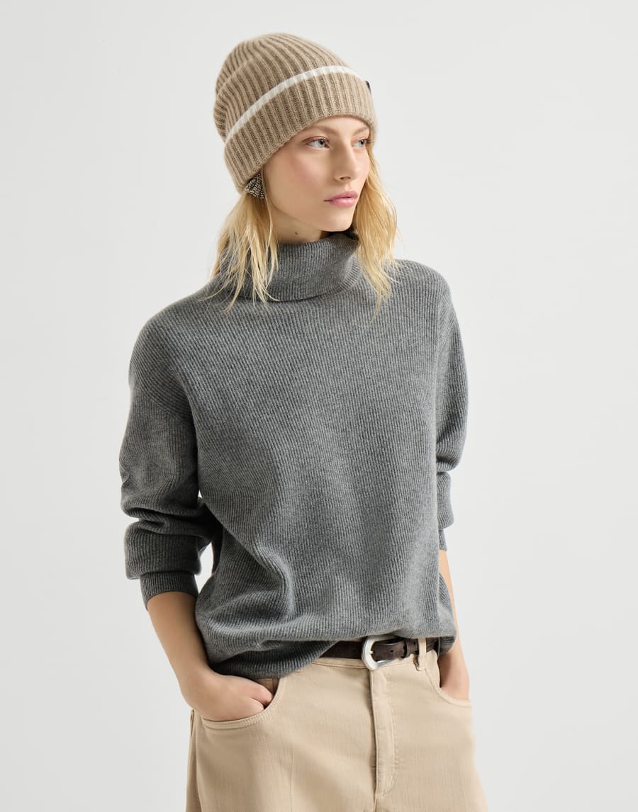 Cashmere and vicuña turtleneck sweater Grey Woman - Brunello Cucinelli