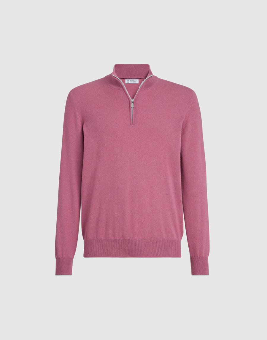 Cashmere sweater with half zip Coral Man - Brunello Cucinelli