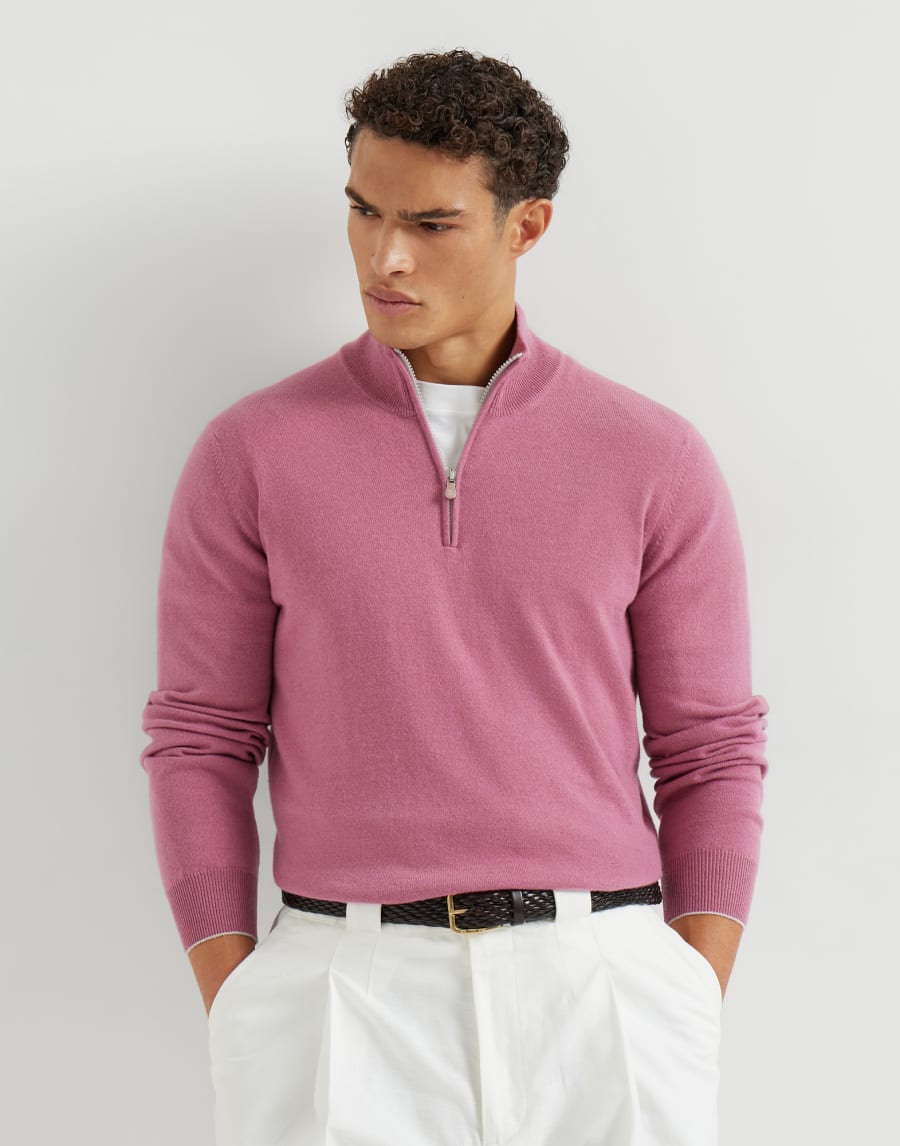 Cashmere sweater with half zip Coral Man - Brunello Cucinelli