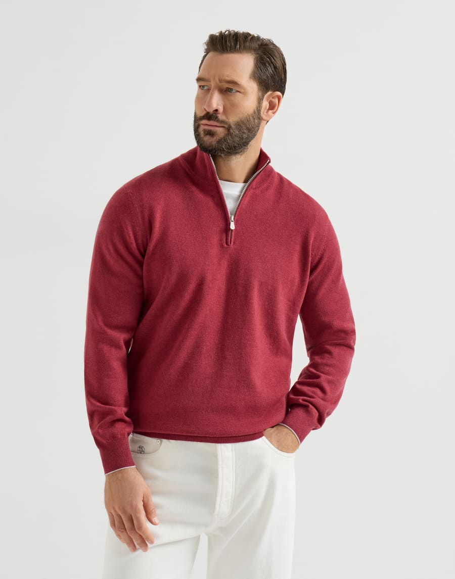 Cashmere sweater with half zip Cherry Man - Brunello Cucinelli