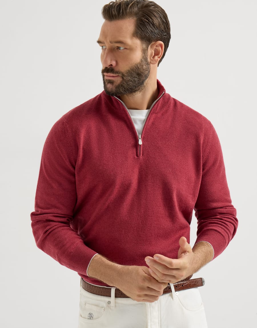 Cashmere sweater with half zip Cherry Man - Brunello Cucinelli