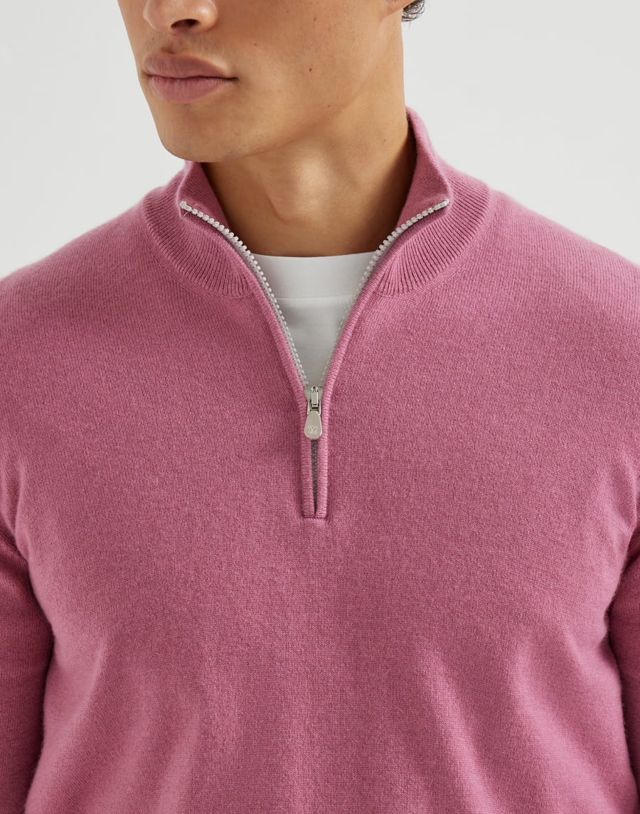 Cashmere sweater with half zip Coral Man - Brunello Cucinelli