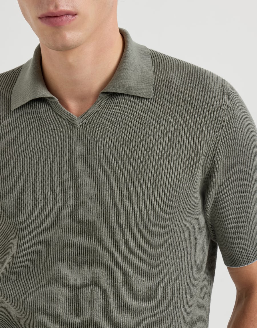 Cotton English rib knit polo Khaki Man - Brunello Cucinelli