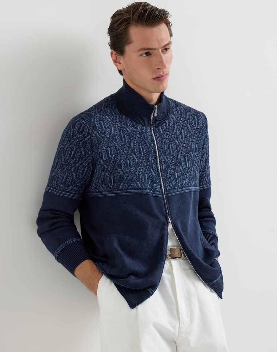 Cotton cardigan Navy Blue Man - Brunello Cucinelli