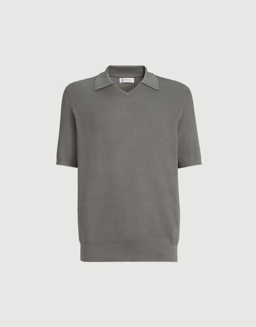 Cotton English rib knit polo Khaki Man - Brunello Cucinelli