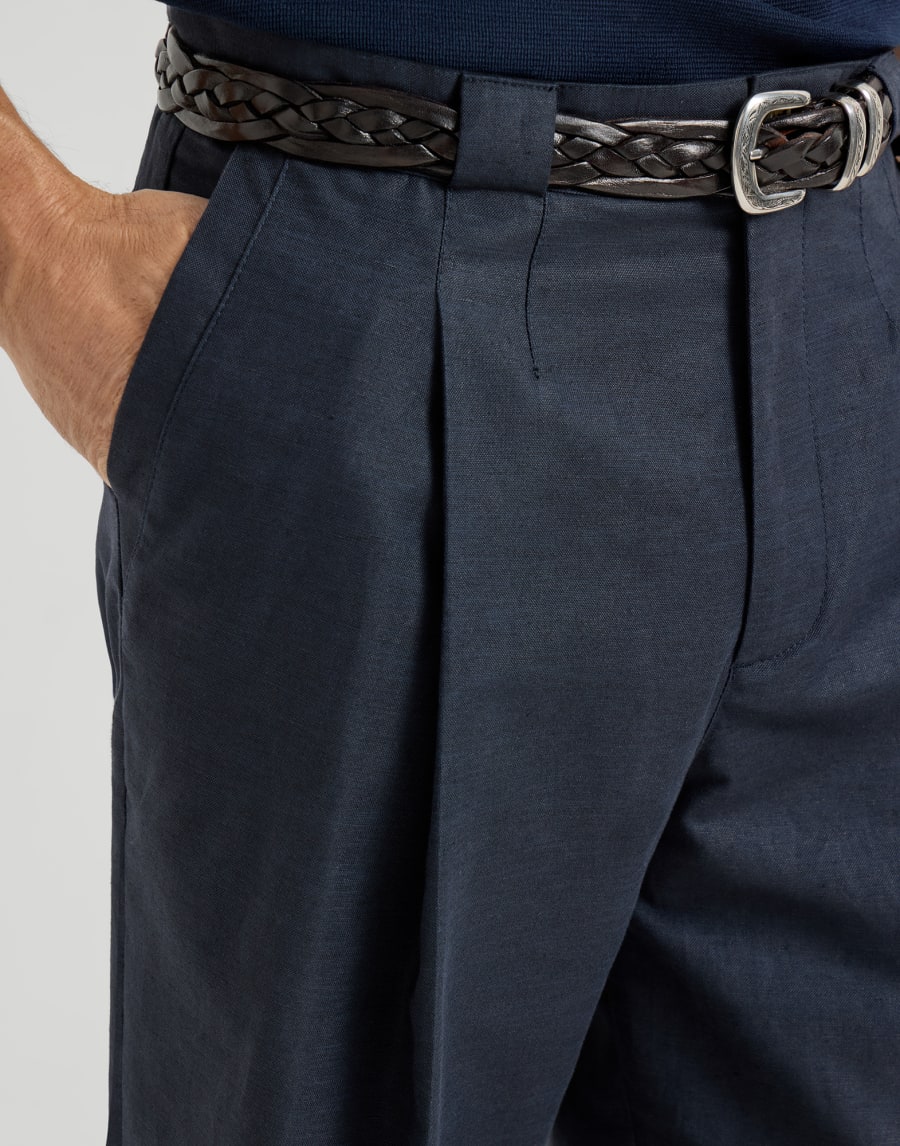 Hose in Baumwolle und Leinen Navy-Blau Herren - Brunello Cucinelli