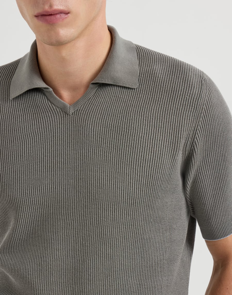 Cotton English rib knit polo Khaki Man - Brunello Cucinelli