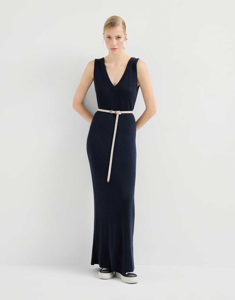 Kleid in Rippenstrick Blau Damen - Brunello Cucinelli